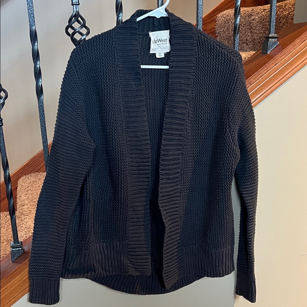 UpWest 60% cotton Black Open-Front Chunky Knit Cardigan